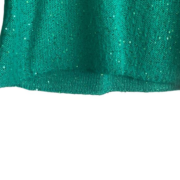 Anne Klein Sweater Women S Kelly Green 3/4 Sleeve Sequins Holiday Festive Party - Picture 6 of 11